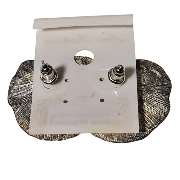 New Fashion Lily Pad Statement Earrings Textured Gold Tone Modern Jewelry Women - Picture 2 of 3